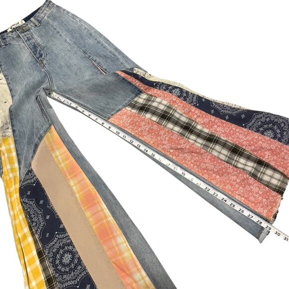 NWT Three Bird Nest Magnolia Patchwork Flare Wide Leg Jeans Size Small - Picture 16 of 16